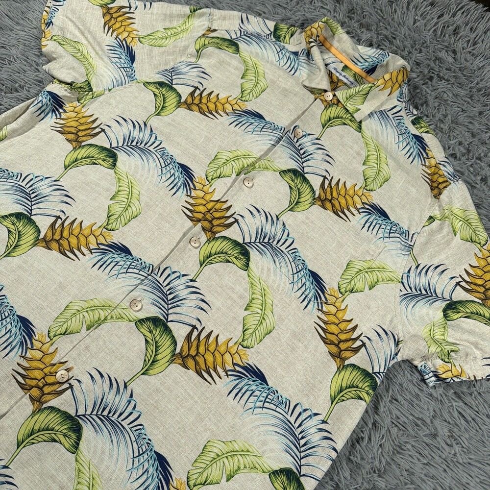 Tommy Bahama Shirt XXL Beige Button Up Silk Tropical Hawaiian Resort Camp Mens
